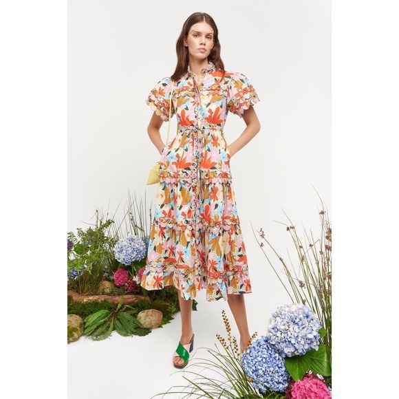 NEW Celia B Freya Dress Floral Multicolor Button Down Maxi Dress A-line Large - Picture 2 of 14